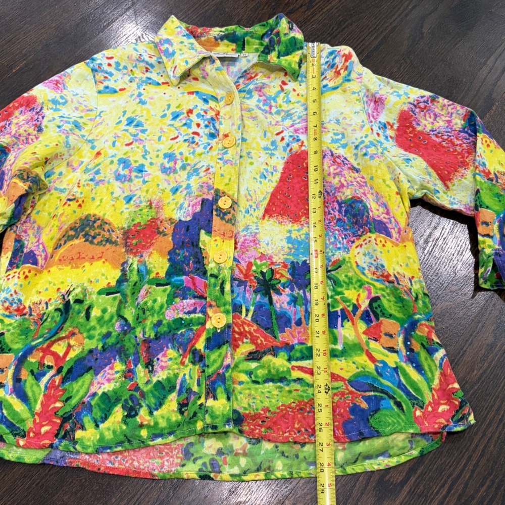 Michael Leu Button Down Shirt Women 3X Multicolor Abstract Art Sequin Cotton - Picture 8 of 9